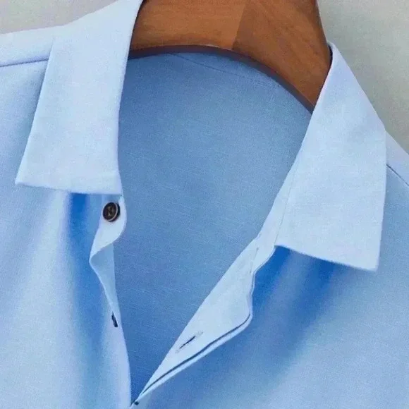 Blue Basic Men's Button Up Shirt - Picture 6 of 6